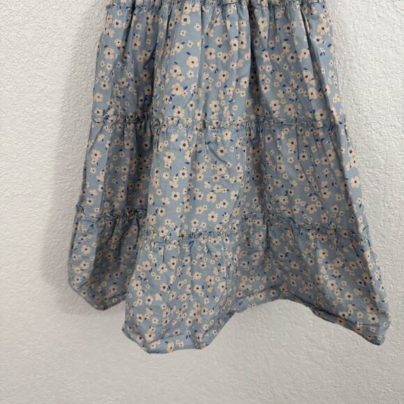 Quince Toddler Floral Ruffle Cotton Poplin Smocked Dress Blue Ditsy Daisy 3T - Picture 4 of 8